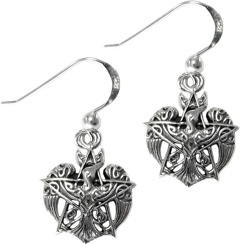 Sterling Silver Crescent Raven Pentacle Pentagram Earrings
