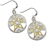 Sterling Silver 14k Gold Plated Cut Out Tree Pentacle Pentagram Earrings