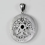 Sterling Silver Extra Large Cut Out Tree Pentacle Pendant with Simulated Malachite