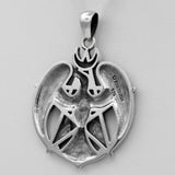Sterling Silver Large Crescent Raven Pentacle Pentagram Pendant; 1.25 Inch Diameter