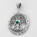 Sterling Silver Extra Large Cut Out Tree Pentacle Pendant with Simulated Malachite