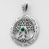 Sterling Silver Extra Large Cut Out Tree Pentacle Pendant with Simulated Malachite