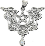 Sterling Silver Dragon Viking Knot Pentacle Pendant with Natural Rainbow Moonstone