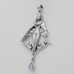 Sterling Silver Goddess Freya Pendant with Natural Rainbow Moonstone