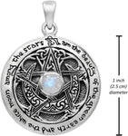 Sterling Silver Moon Goddess Pentacle Pendant with Natural Rainbow Moonstone