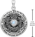 Sterling Silver Moon Goddess Pentacle Pendant with Natural Rainbow Moonstone