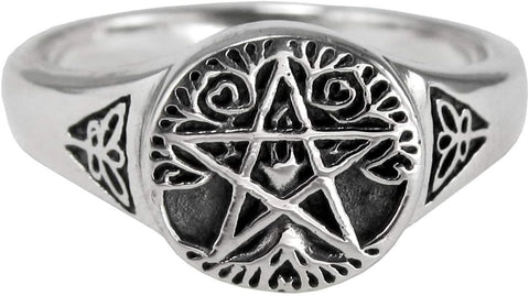 Sterling Silver Small Tree Pentacle Pentagram Ring (Sizes 5-12)