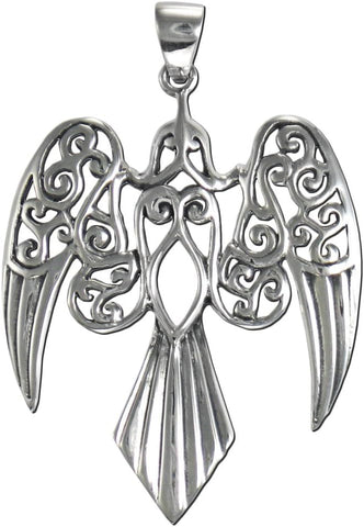 Sterling Silver Large Celtic Goddess Morrigan Raven Pendant