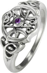 Sterling Silver Heart Pentacle Ring with Natural Amethyst (Size 4-15)