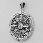 Sterling Silver Pagan Wheel of the Year Sabbat Pendant; 1.75 Inch Diameter