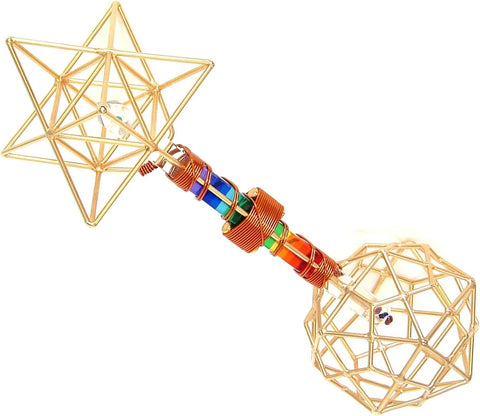 Crystal Healing Tool - Christ Consciousness Earth Vajra with Magnets & Copper Wire - 10" - Icosahedron/Dodecahedron/Star Tetrahedron