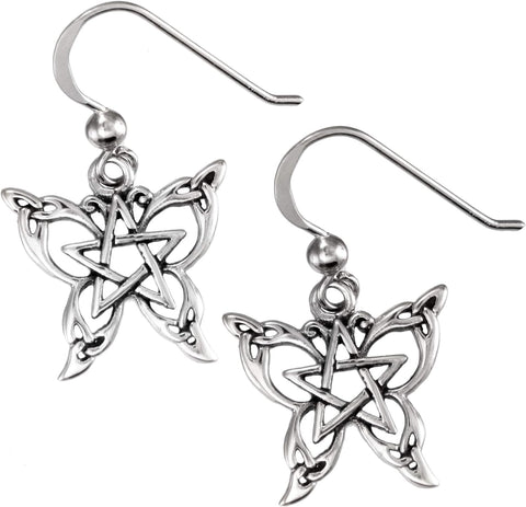 Sterling Silver Butterfly Pentacle Pentagram Earrings