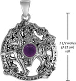 Sterling Silver Odin Sleipnir Pendant with Natural Amethyst