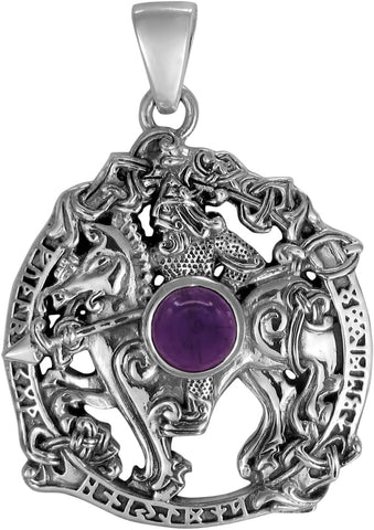 Sterling Silver Odin Sleipnir Pendant with Natural Amethyst