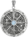 Sterling Silver Wheel of the Year Pendant with Natural Rainbow Moonstone; 1.75 Inch Diameter