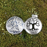 Sterling Silver Aromatherapy Tree Pentacle Pentagram Locket; 1 Inch Diameter