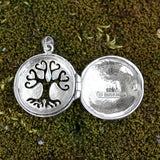 Sterling Silver Aromatherapy Tree Pentacle Pentagram Locket; 1 Inch Diameter