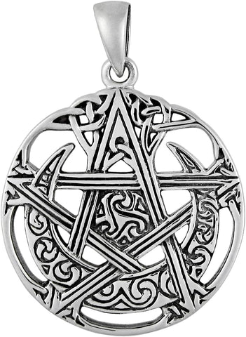 Sterling Silver Cut Out Moon Pentacle Pentagram Pendant