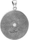 Sterling Silver Wheel of the Year Pendant with Natural Rainbow Moonstone; 1.75 Inch Diameter