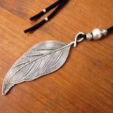 long pendant necklace Bohemian necklace, feather necklace, leaf pendant, bohemian jewelry, leather necklaces