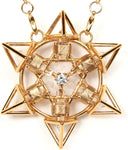 Crystal Healing Pendant - Shambhala Tetra Star Solar Form in 24K Gold Plate with Magnets & Gold-Fill Wire