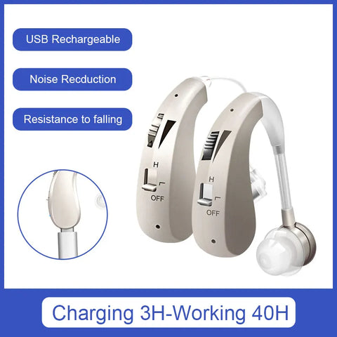 Digital Hearing Aids Rechargeable Hearing Aid High Power Sound Amplifier for Elderly behind the Ear Care One Click Adjustable