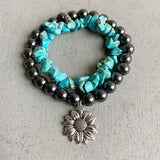 Western style jewelry imitation pearl multi-layer bracelet set turquoise beaded cross sunflower bracelet