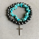 Western style jewelry imitation pearl multi-layer bracelet set turquoise beaded cross sunflower bracelet