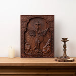 Archangel Michael Square Wooden Icon Guardian Angel Statue, Religious Home Church Wall Decor, Christian Artwork