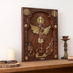 Archangel Michael Square Wooden Icon Guardian Angel Statue, Religious Home Church Wall Decor, Christian Artwork