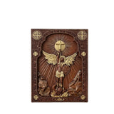 Archangel Michael Square Wooden Icon Guardian Angel Statue, Religious Home Church Wall Decor, Christian Artwork