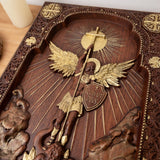 Archangel Michael Square Wooden Icon Guardian Angel Statue, Religious Home Church Wall Decor, Christian Artwork