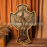 Archangle Beech Wood Carving Holy Bible Sign Easter Michael Wooden Cross Wall Decor Church Souvenirs Religious Figures