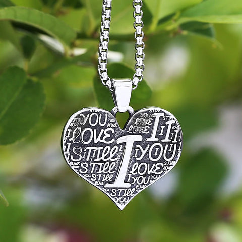 Atomic Heart Engrave Name I Love You Heart Pendant Necklace Biker Stainless Steel Accessories Lovers  Couple Gift
