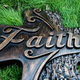 Beech solid wood carved faith wood cross decoration, spiritual wall sign, christian tabletop sign, inspirational minimalism
