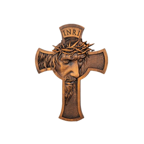 Bible Thorn Crown Jesus Crucifixion Holy Wall Decoration Church Statue Pendant Wood Carving Crats Christmas Figures