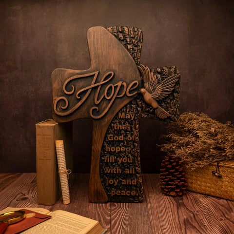 Carved Wood Cross Hanging Wall Decor, Christian Desktop Sign, Inspirational Minimalism Gift