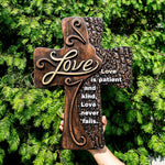 Carved Wooden Christian Cross Art, Love Decoration, spiritual Wall Sign, Simple Religious Desktop, Inspirational Minimalism