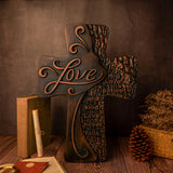 Carved Wooden Christian Cross Art, Love Decoration, spiritual Wall Sign, Simple Religious Desktop, Inspirational Minimalism