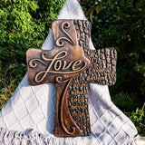 Carved wooden christian cross art love decoration, spiritual wall sign, simple religious desktop sign, inspirational minimalism