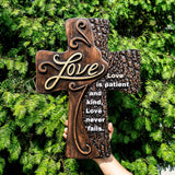 Carved wooden christian cross art love decoration, spiritual wall sign, simple religious desktop sign, inspirational minimalism