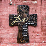 Carved wooden christian cross art love decoration, spiritual wall sign, simple religious desktop sign, inspirational minimalism