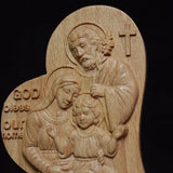 Catholic Holy Family Statue Virgin Joseph Jesus Wood Carving Icon Bedroom Living Room Desktop Decorations Handicrafts Gifts