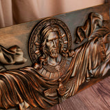 Catholic Saints Church cross-wall decoration Sacred Heart Jesus wood carving plaque Bible human savior Christ baptism statue