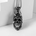 Charms Pendent Dragon Skull Pendant With Shofar Necklace Men's Fashion Biker Rock Punk Jewelry Antique Retro Chain Gift