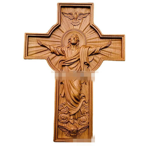 Christmas Baptism Easter Redeemer Cross Wood Carving Wall Hanging Jesus Christ Church Souvenirs Religious Figures