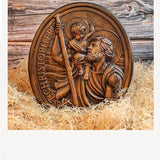 Church Decoration Saint Christopher Holy Man Beech Wood carving Decor Wall Cathilic