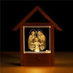 Crystal Carved 3D Jesus Cross Wooden Home Decoration Holy Family Nightlight USB Catholic Church Decor