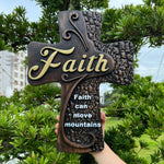 Faith cross wall decoration, beech solid wood carving, spiritual wall sign, christian church, minimalism, pastor's cross