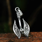 Stainless Steel Viking Warrior Shield Axe Pendant With Detail Tooth Necklace Punk Style Rock Party Jewelry
